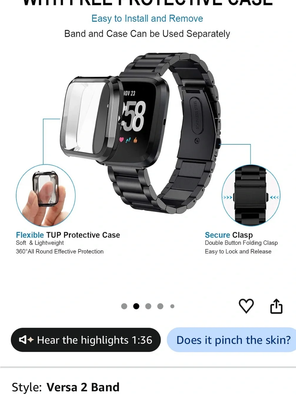 NIB Compatible with Fitbit Versa Bands, Versa 2 Metal Band Large Stainless Steel